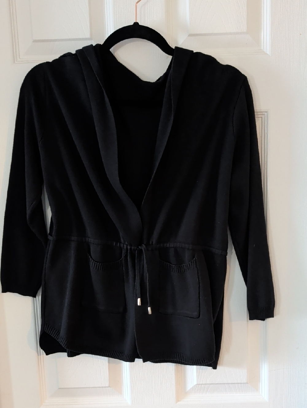 Black Hooded Cardigan with Front Pockets